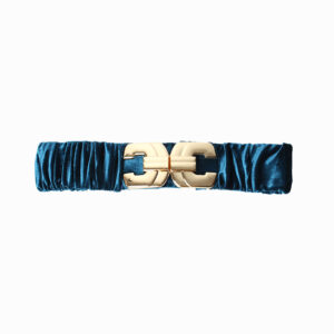 Cintura elegante con fibbia Oro in cuoio liscio Blu 3cm