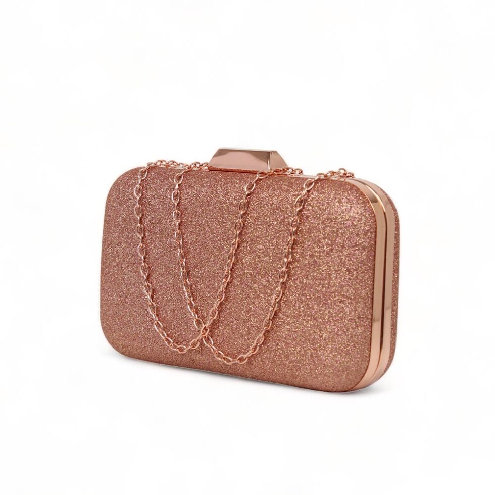 Clutch oro rosa elegante con glitter Karila