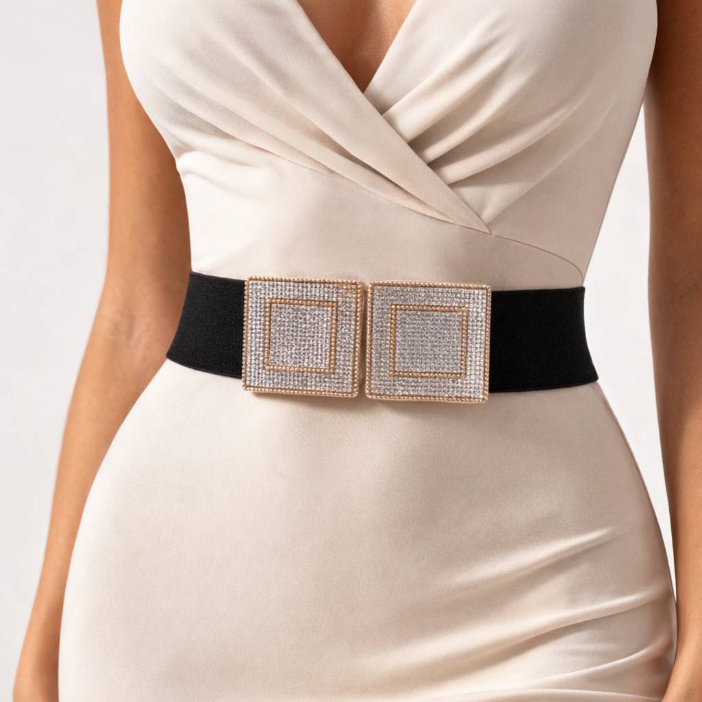 Cintura silvia nera e oro Cintura larga elastica nera e oro con strass Silvia - immagine 1