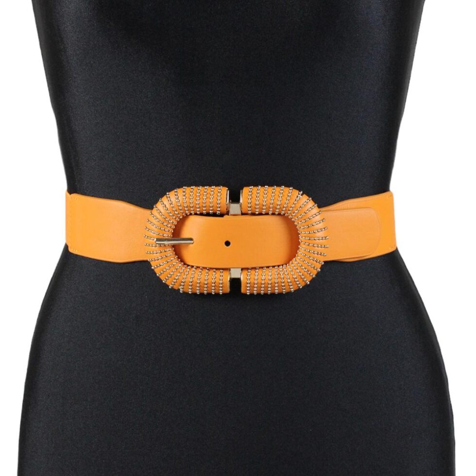 Cintura elastica con fibbia arancione e oro