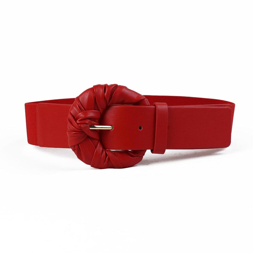 Cintura rossa in pelle sintetica con fibbia arricciata