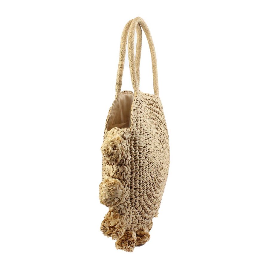 Borsa in paglia rotonda beige con pompon Kevin Jeans