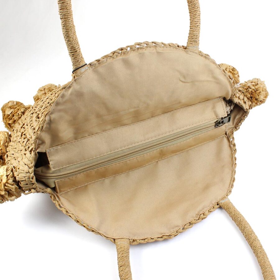 Borsa in paglia rotonda beige con pompon Kevin Jeans