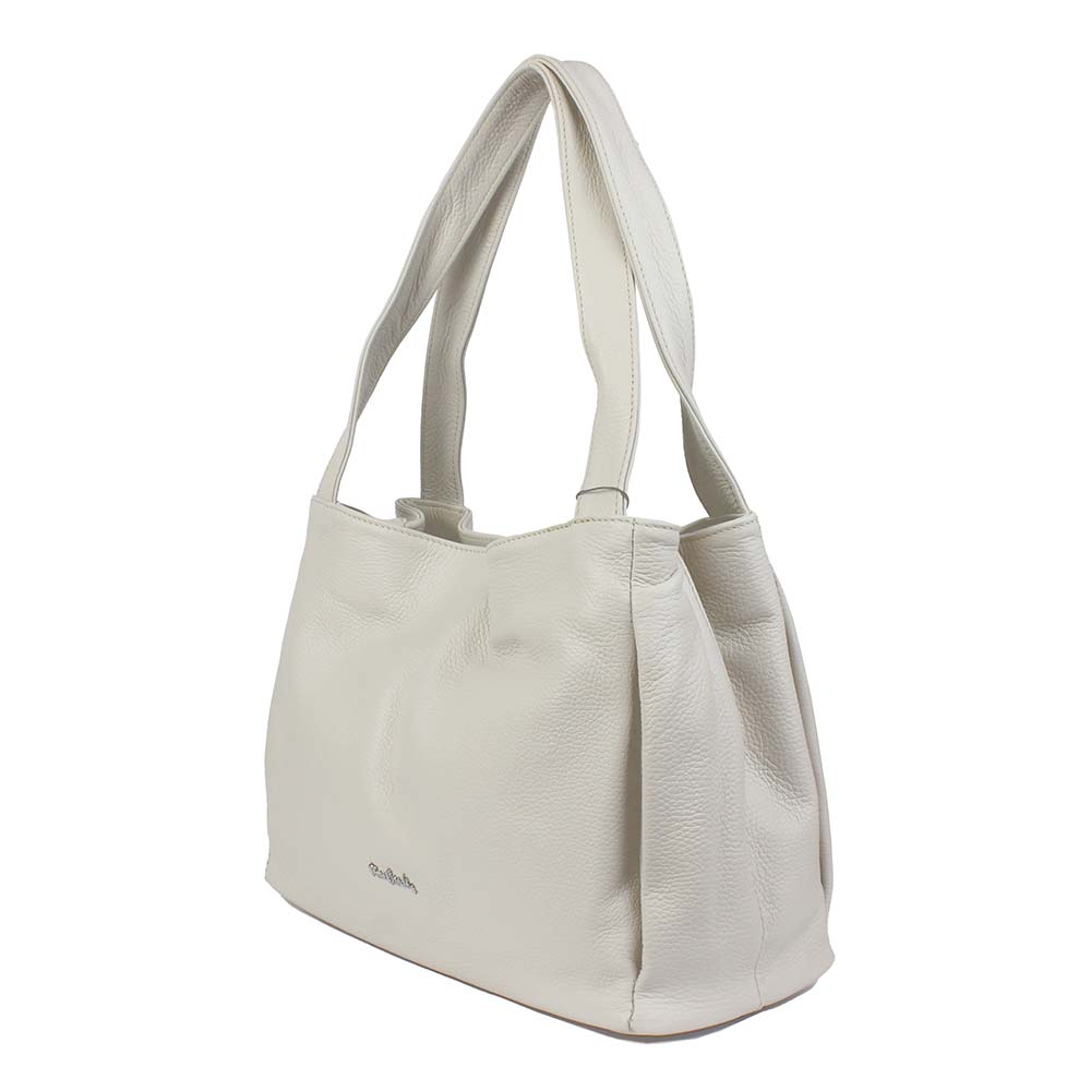 Borsa in pelle beige tre scomparti Pierre Cardin