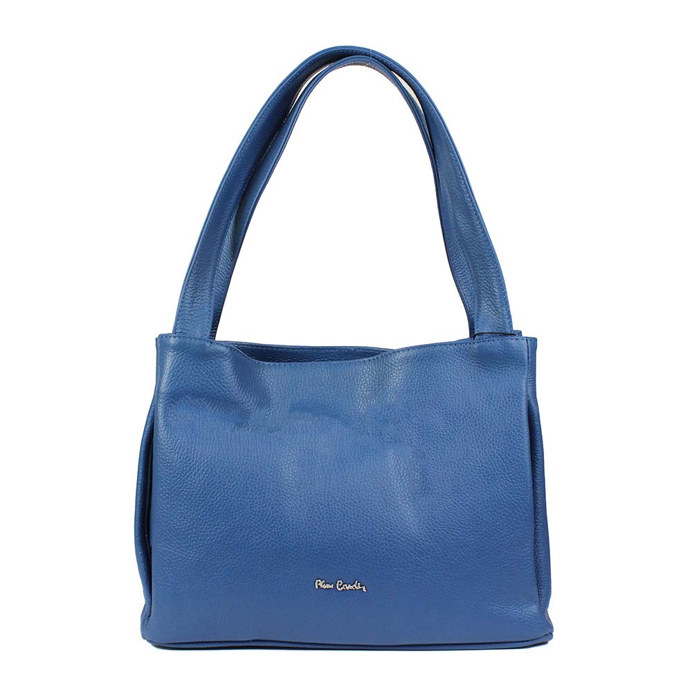 Borsa in pelle blu tre scomparti Pierre Cardin