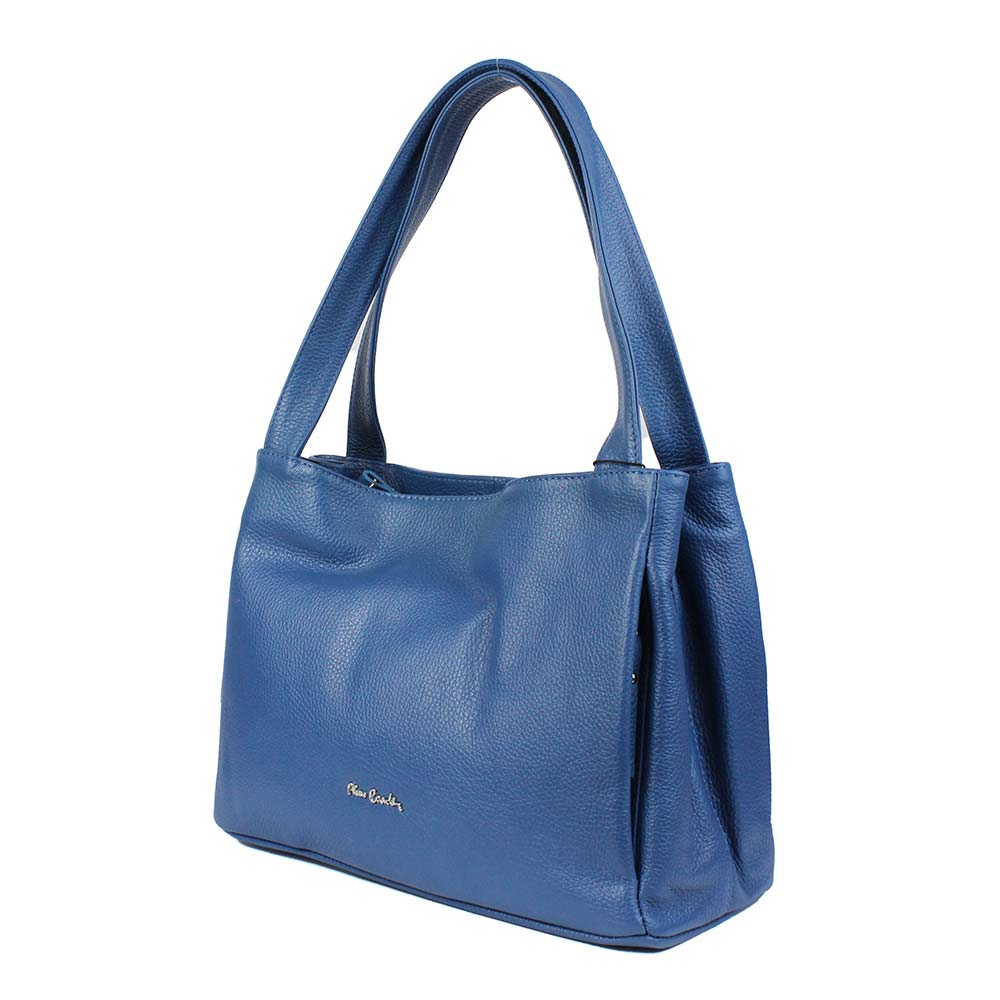 Borsa in pelle blu tre scomparti Pierre Cardin