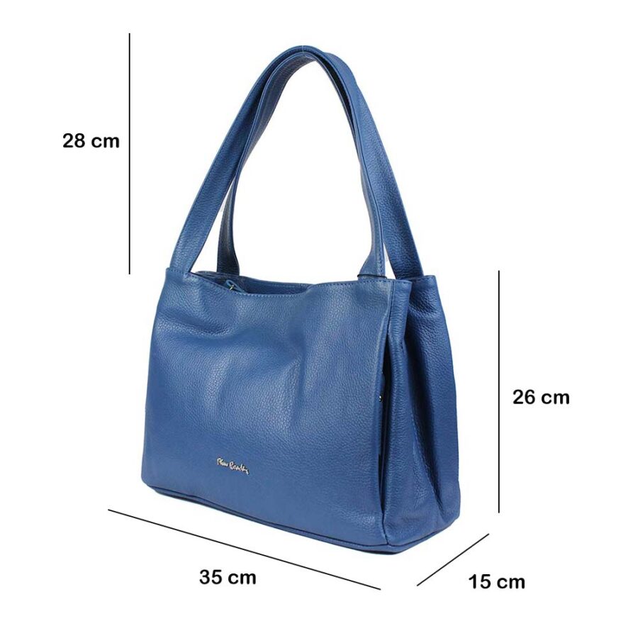 Borsa in pelle blu tre scomparti Pierre Cardin