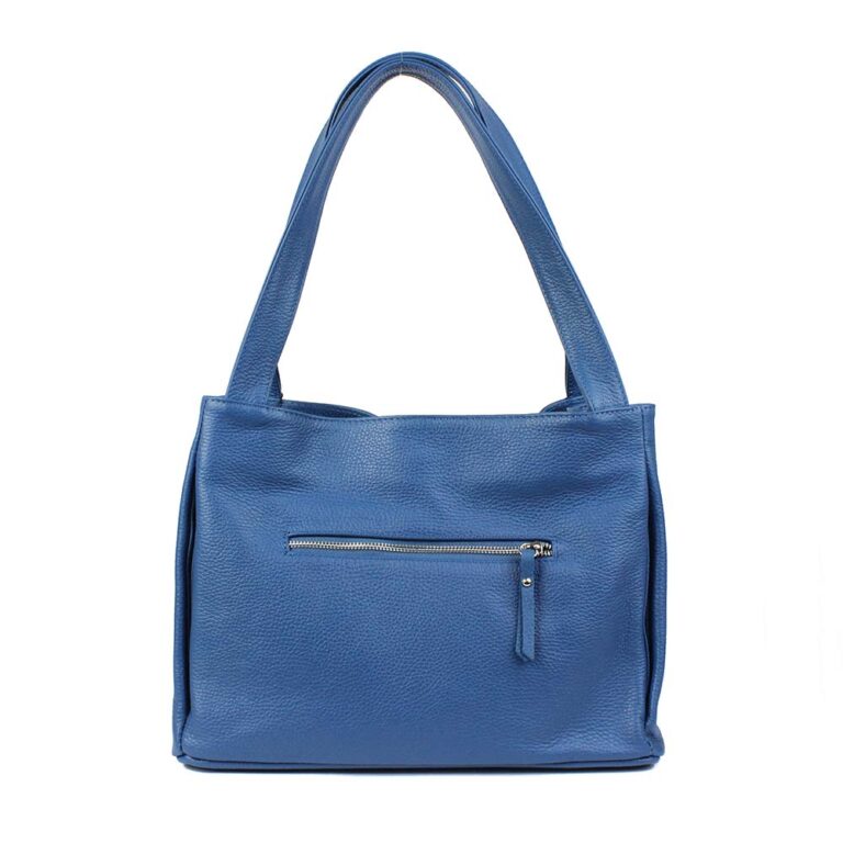 Borsa in pelle blu tre scomparti Pierre Cardin