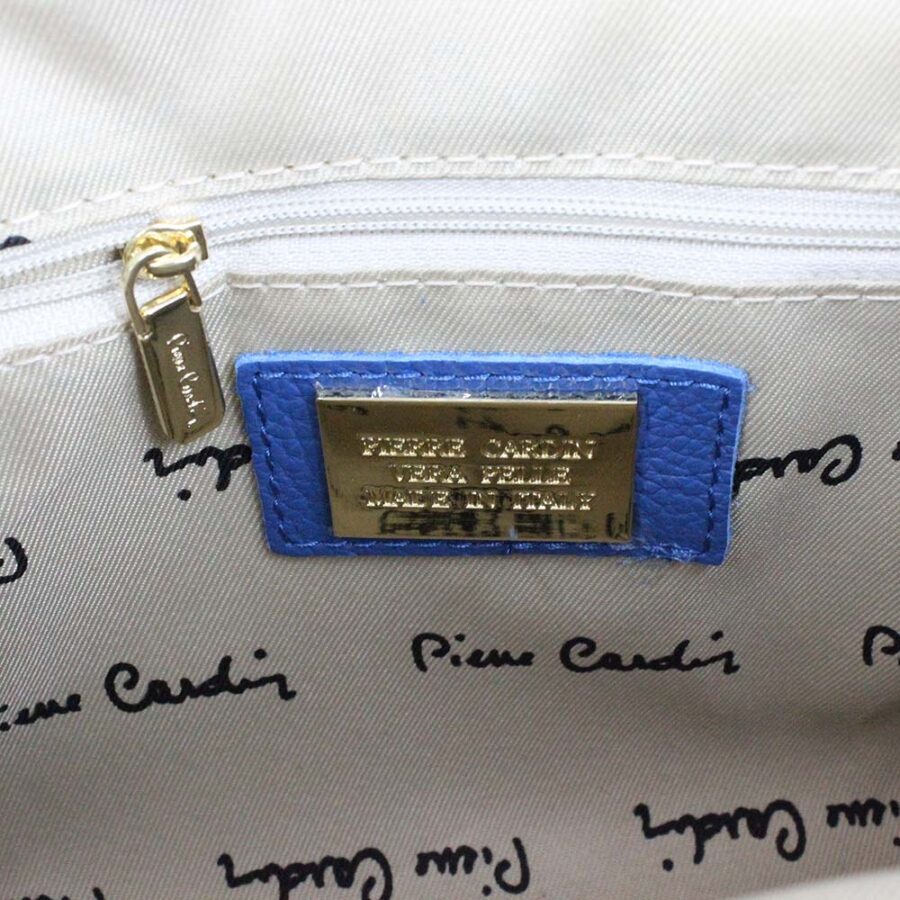 Borsa in pelle blu tre scomparti Pierre Cardin