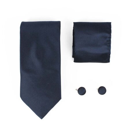 Cravatta blu con fazzoletto e gemelli Microfantasia
