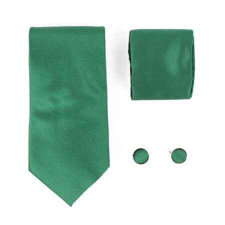 Cravatta verde con fazzoletto e gemelli Microfantasia