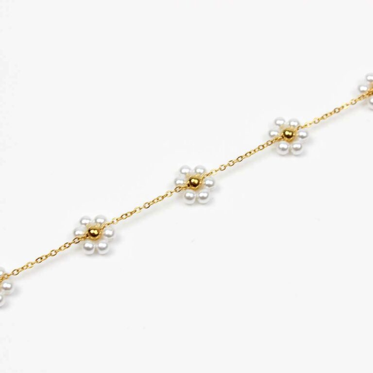 Bracciale oro in perle con fiori Margherita