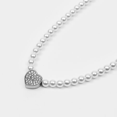 Collana argento in perle con cuore Corinna