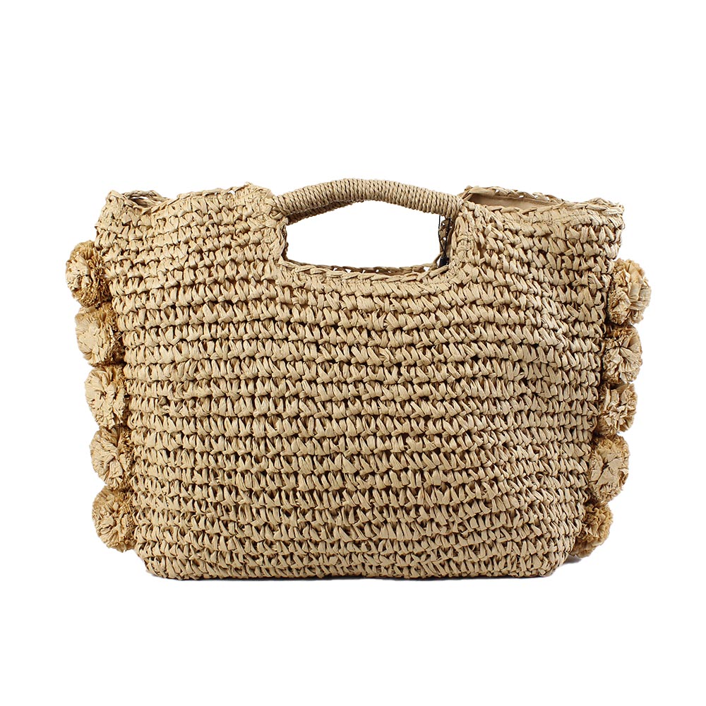 Borsa beige in paglia Kevin Jeans Pompon