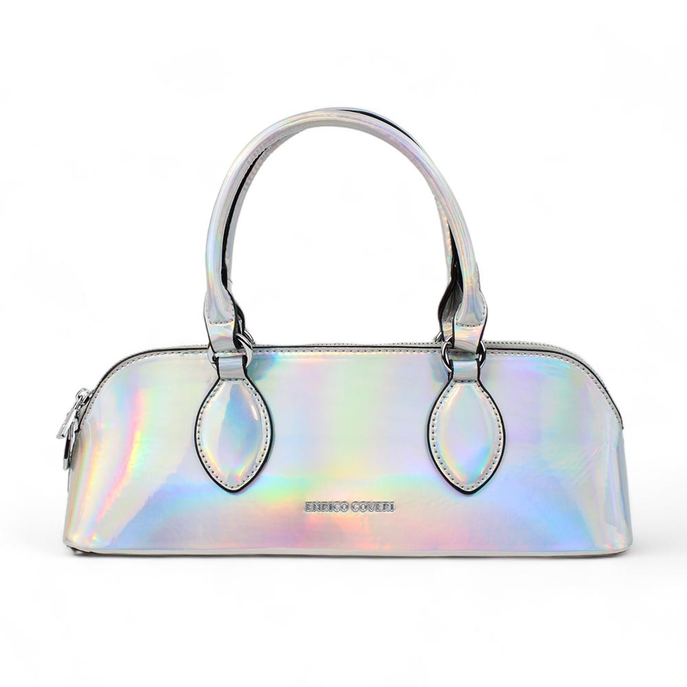 Borsetta Enrico Coveri argento con riflessi multicolore Baguette
