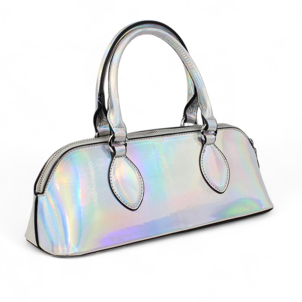 Borsetta Enrico Coveri argento con riflessi multicolore Baguette