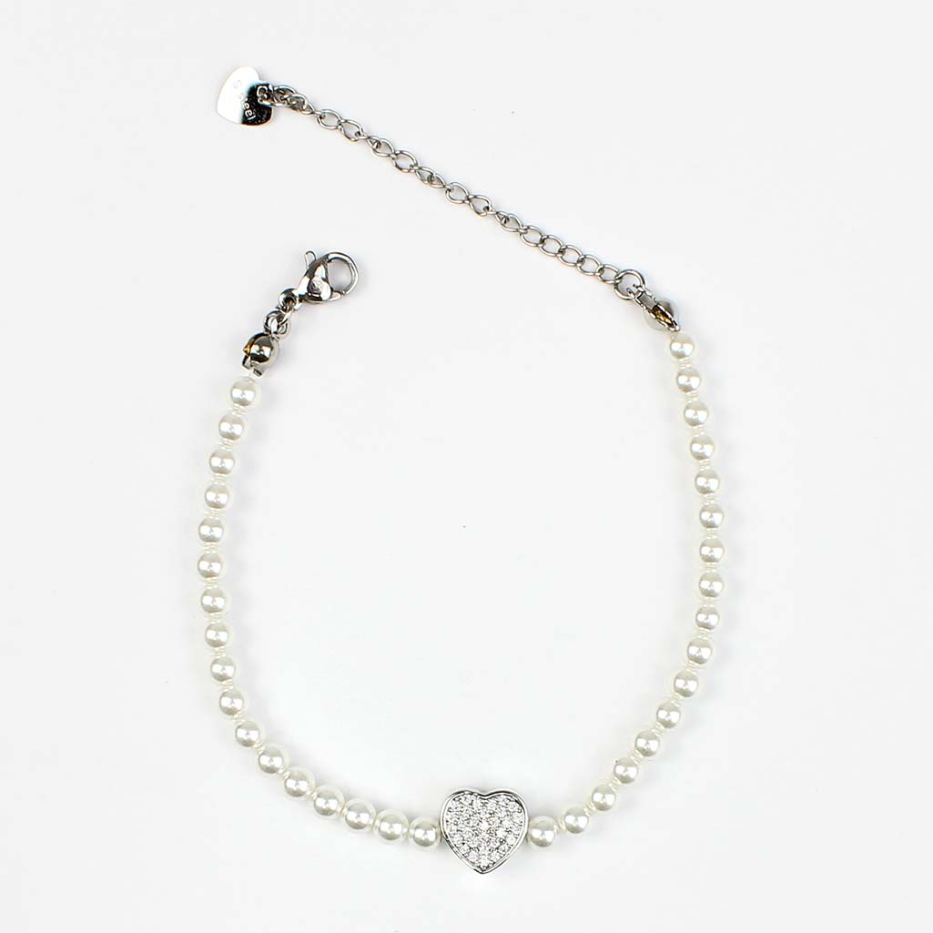 Bracciale argento in perle con cuore Corinna