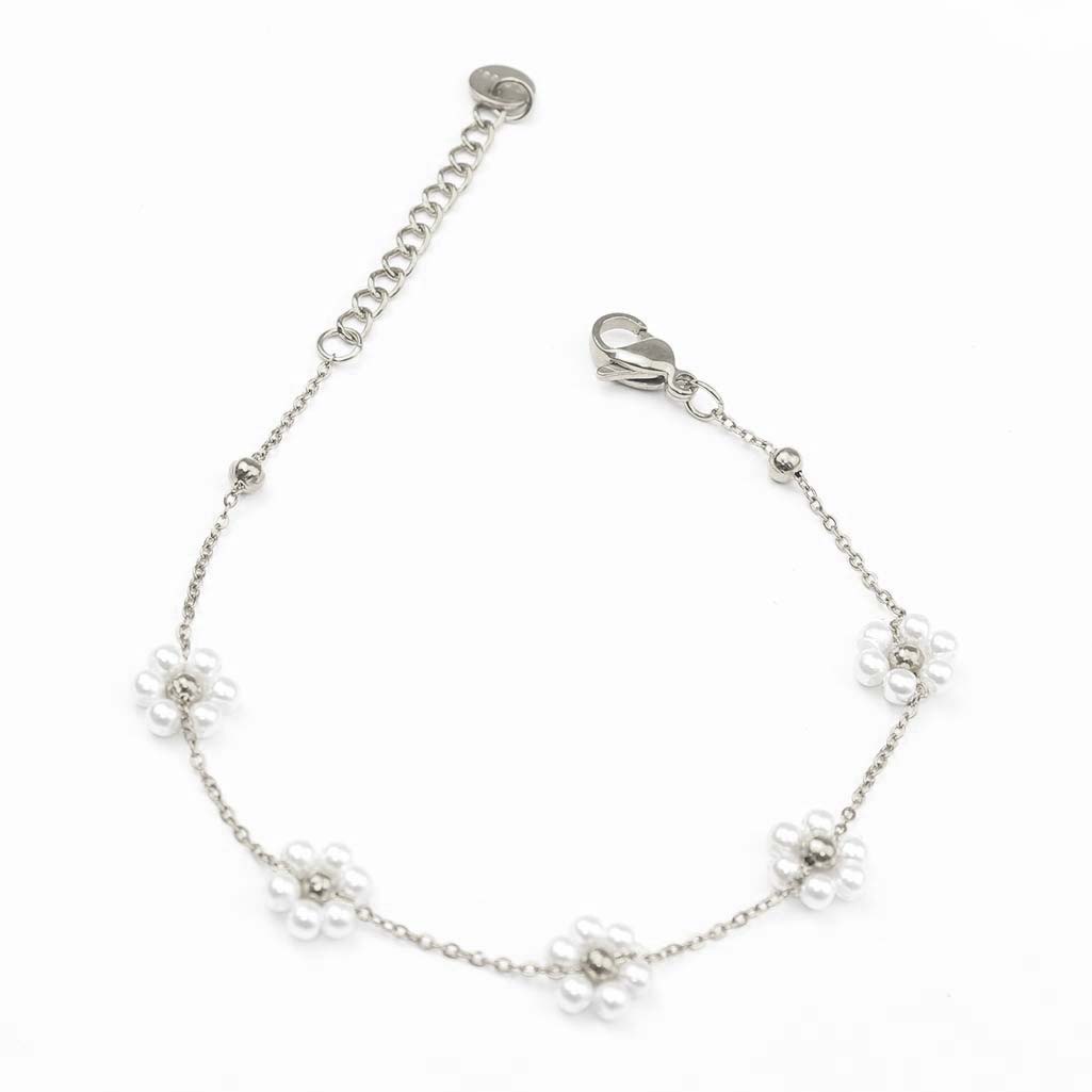 Bracciale argento in perle con fiori Margherita