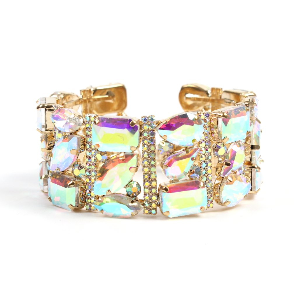 Bracciale con pietre e strass Aurora boreale base oro Zelmira (2) Bracciale con pietre e strass Aurora boreale base oro Zelmira - immagine 1