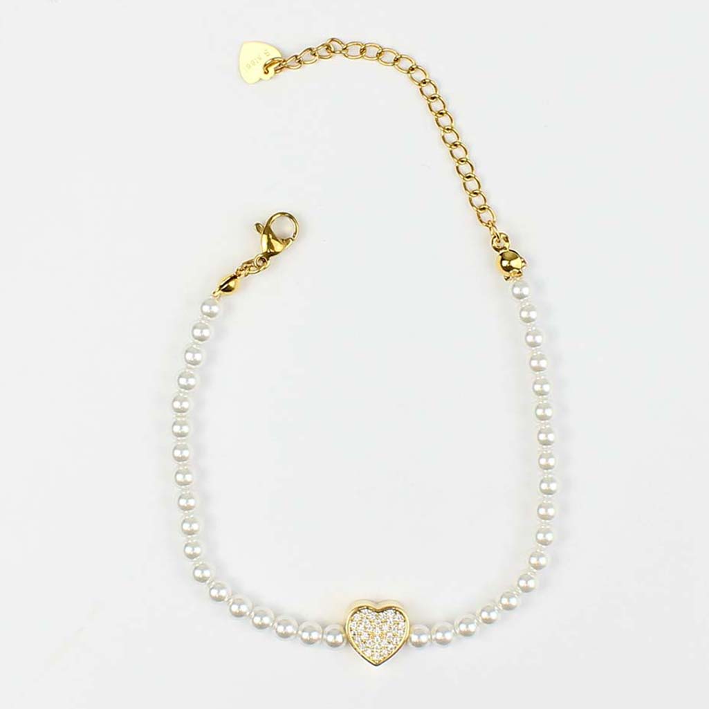 Bracciale oro in perle con cuore Corinna
