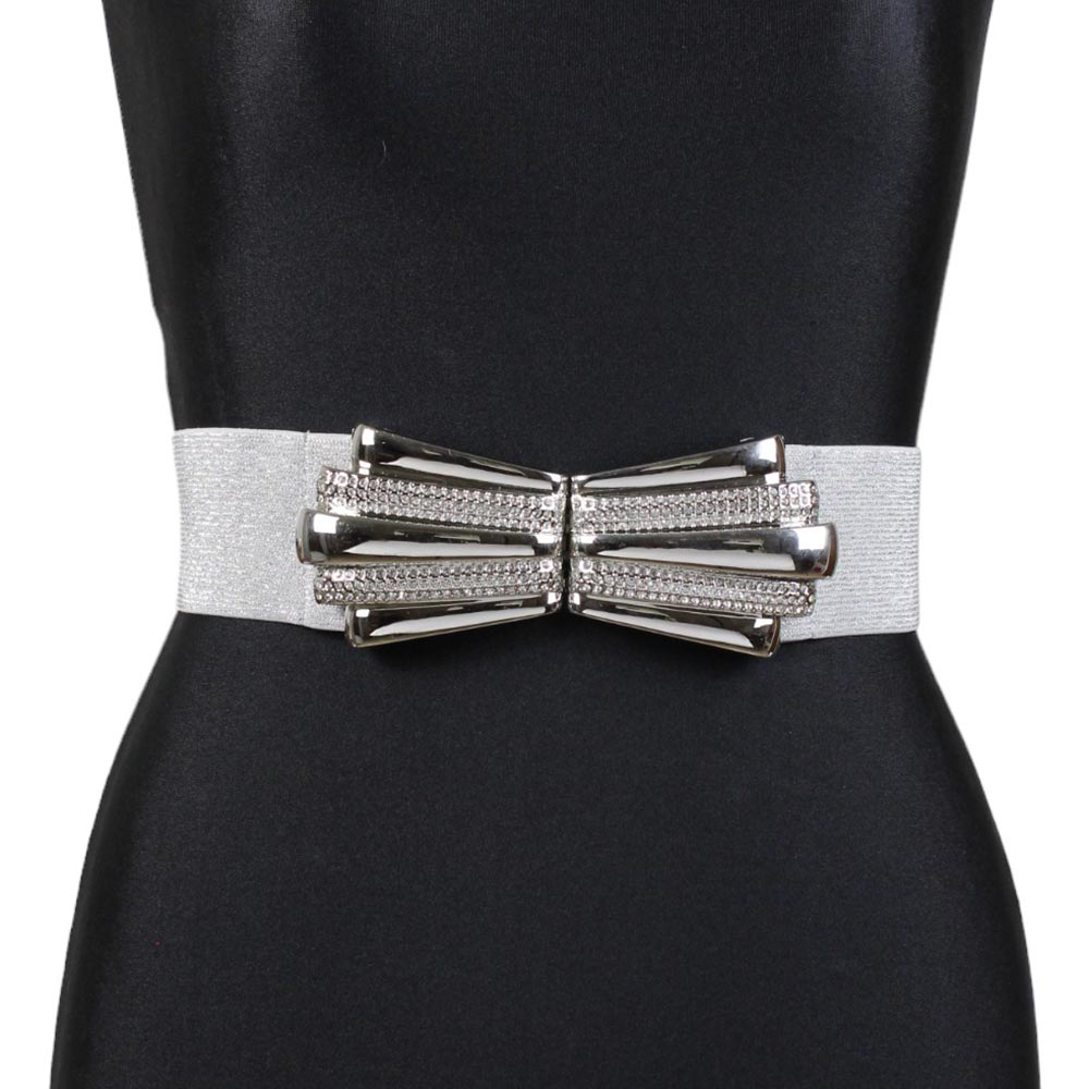 CINTURA ELASTICA ARGENTO CON STRASS FIOCCO