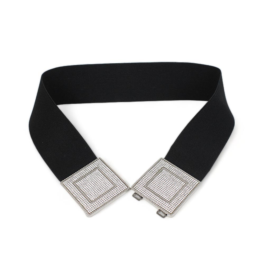 CINTURA LARGA ELASTICA NERA CON STRASS ARGENTO KARILA