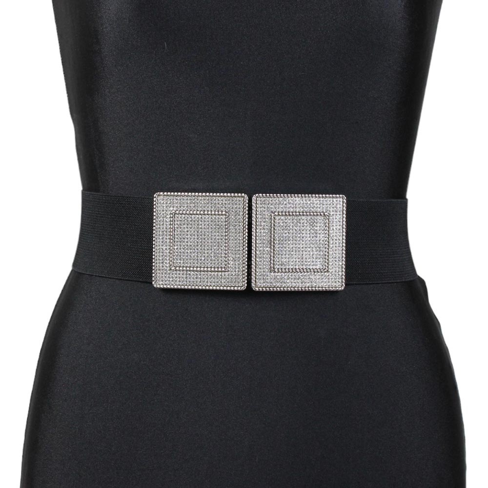 CINTURA LARGA ELASTICA NERA CON STRASS ARGENTO KARILA