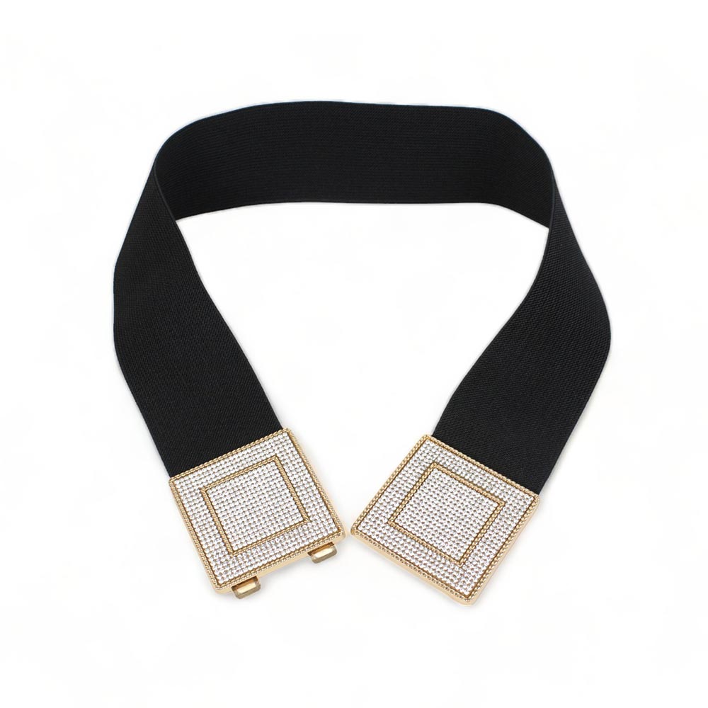 CINTURA LARGA ELASTICA NERA CON STRASS ORO SILVIA