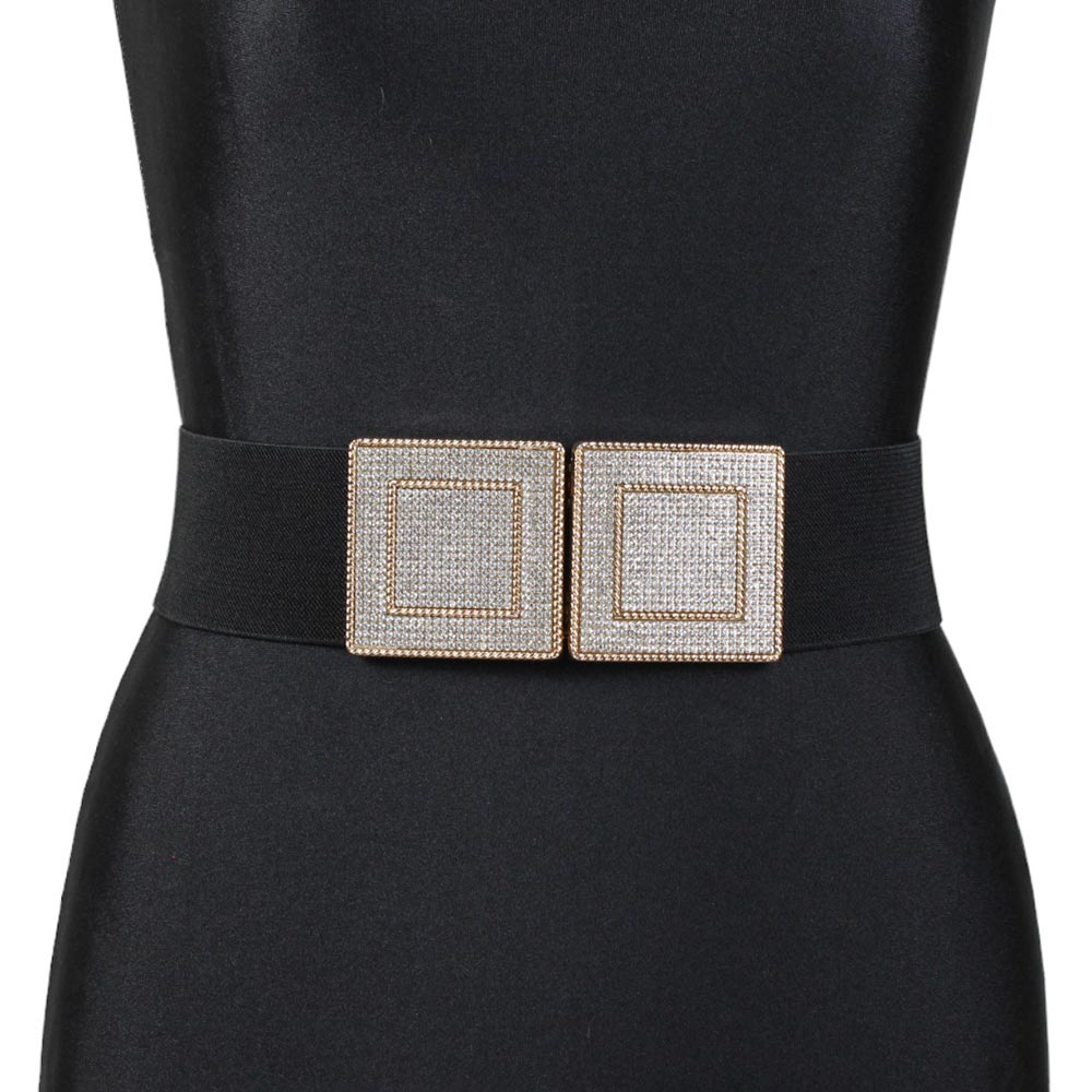 CINTURA LARGA ELASTICA NERA CON STRASS ORO SILVIA