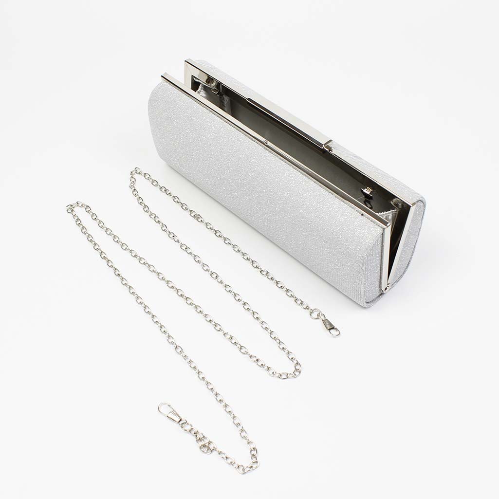 Clutch baguette argento con glitter Zaira