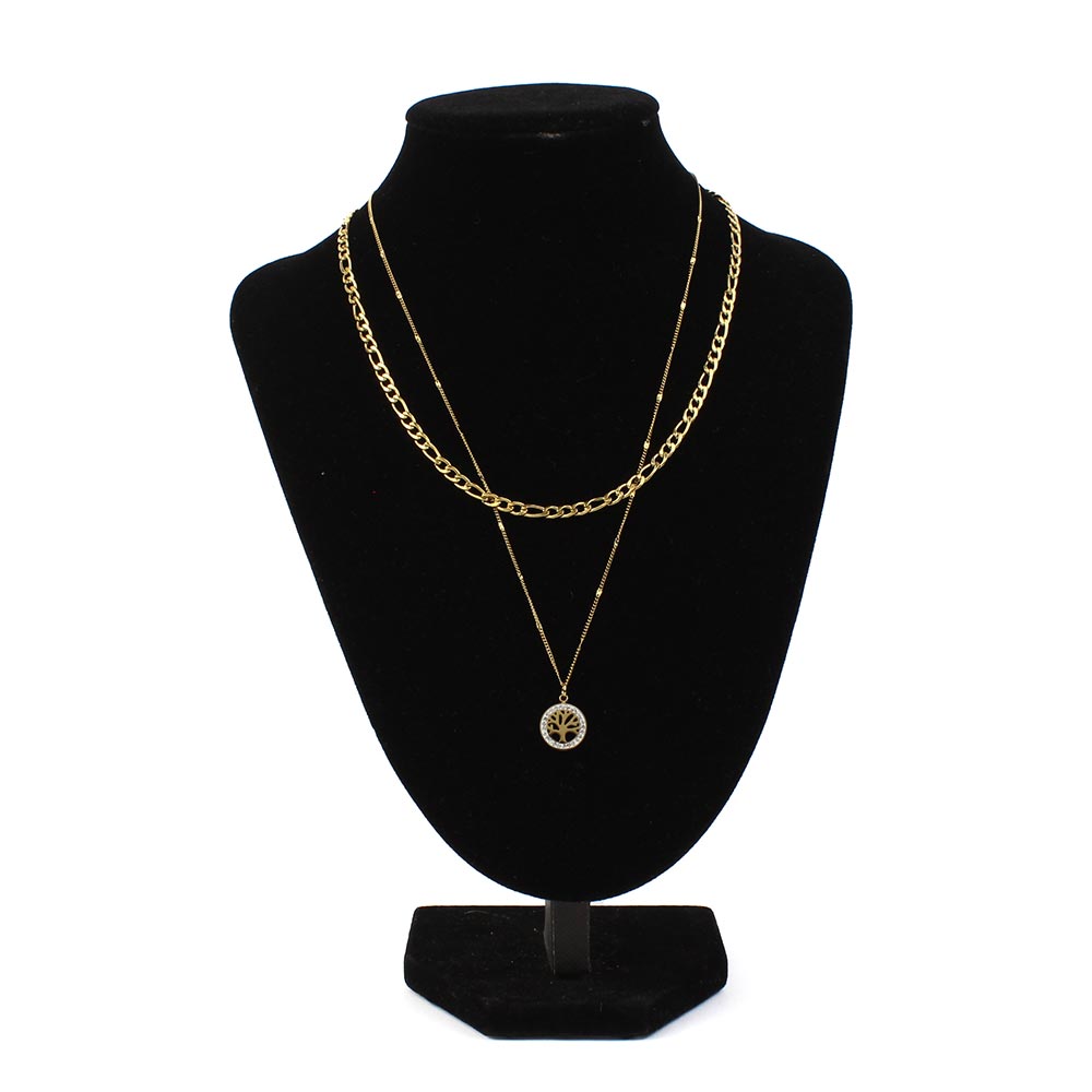 Collana con doppia catena in acciaio albero della vita oro