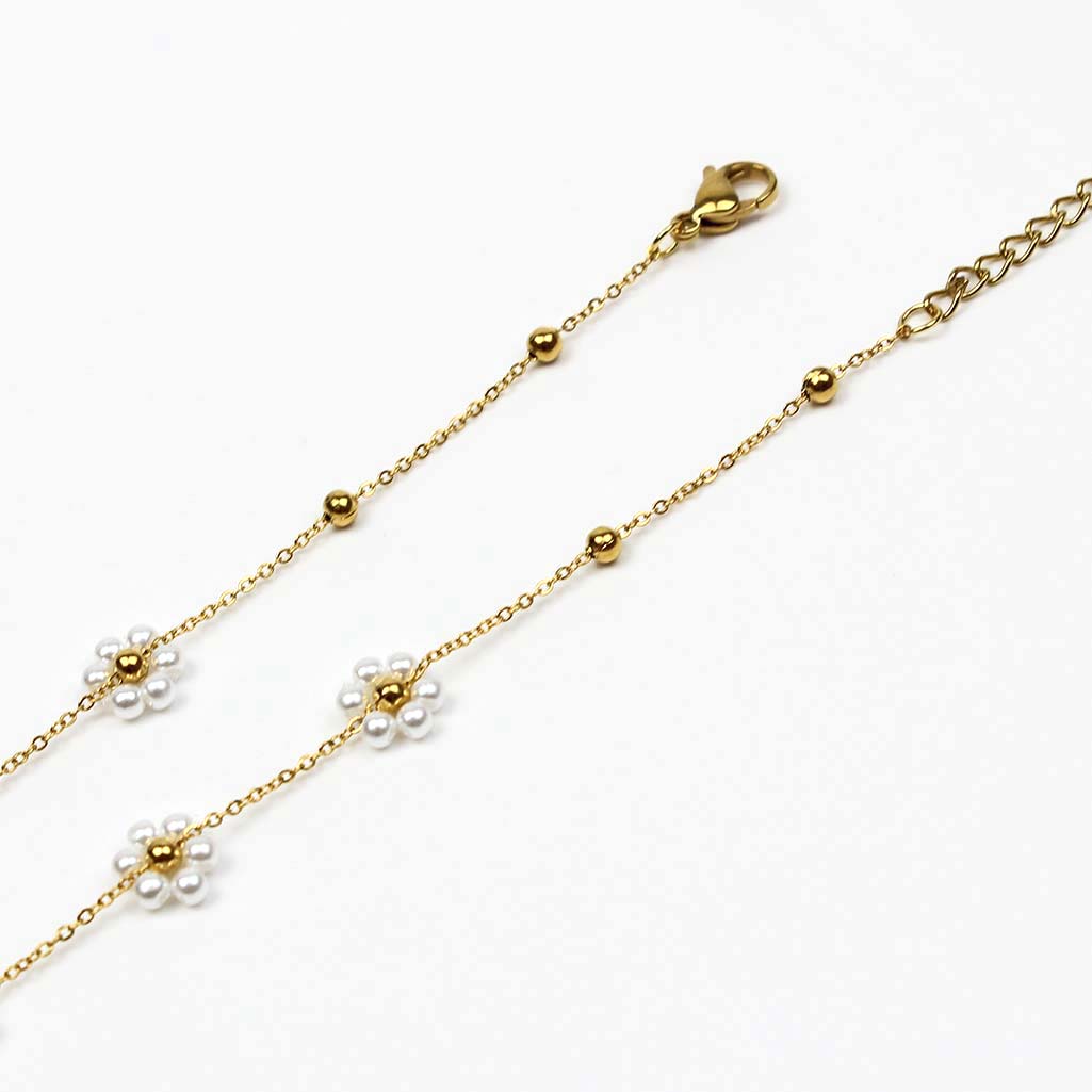 Collana oro in perle con fiori Margherita
