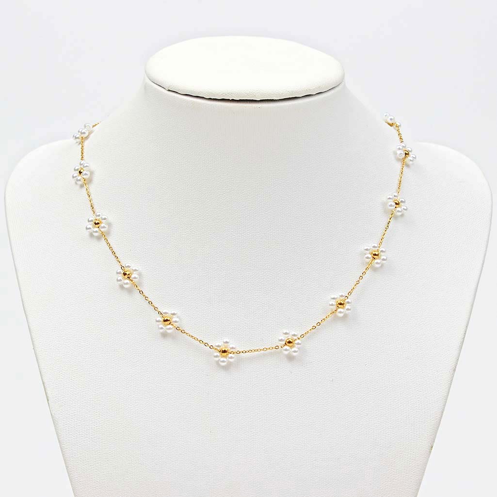 Collana oro in perle con fiori Margherita