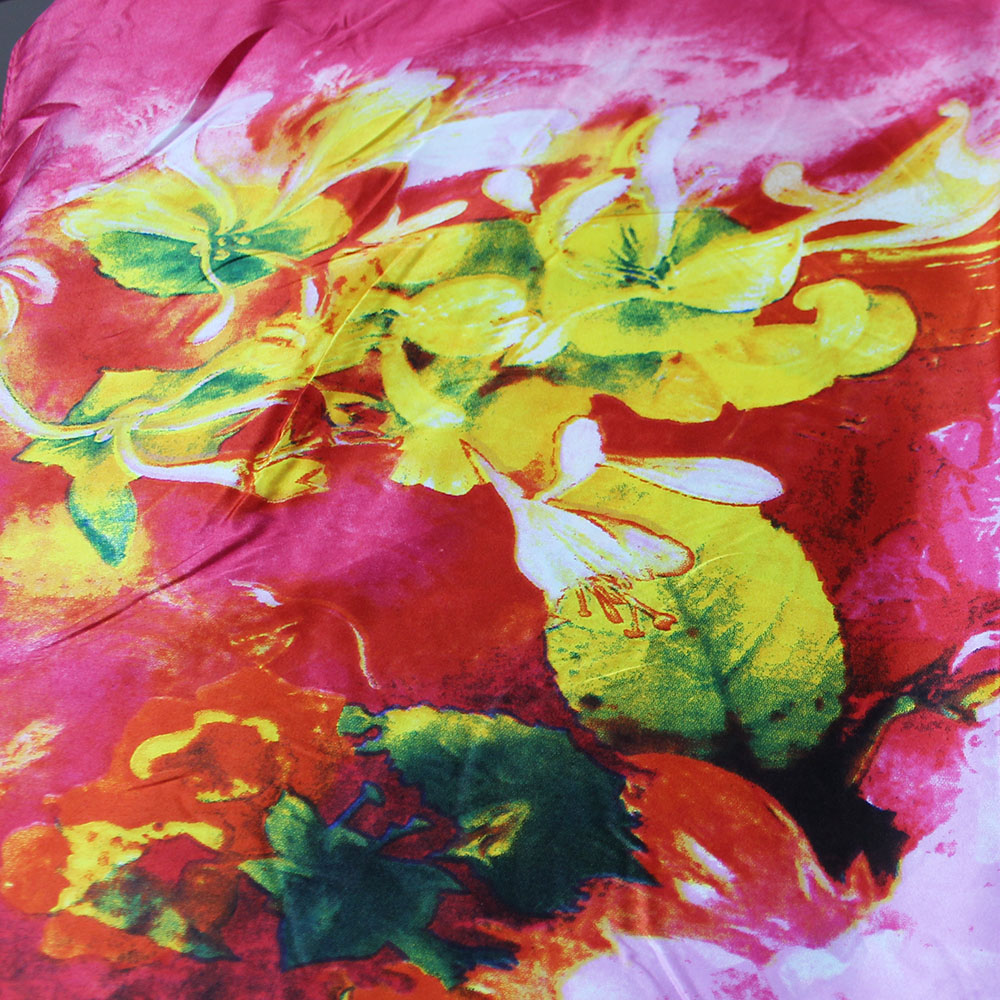 FOULARD SETA RETTANGOLARE FIORI ROSA KARILA