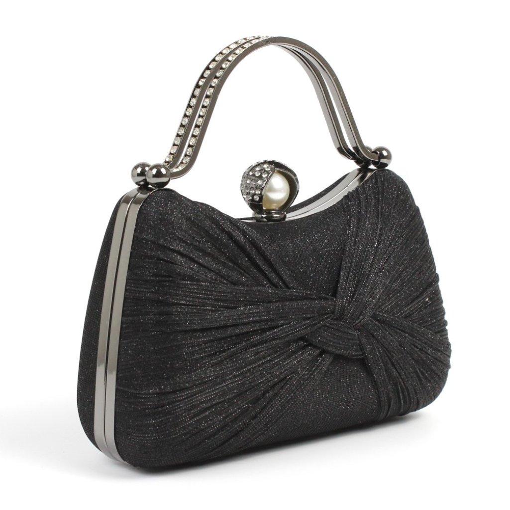 Pochette Da Sera In Velluto Con Strass E Perle Finte – Borsetta Elegante Con Catena – 20x6x10,5 Cm – Perfetta Per Matrimoni E Feste