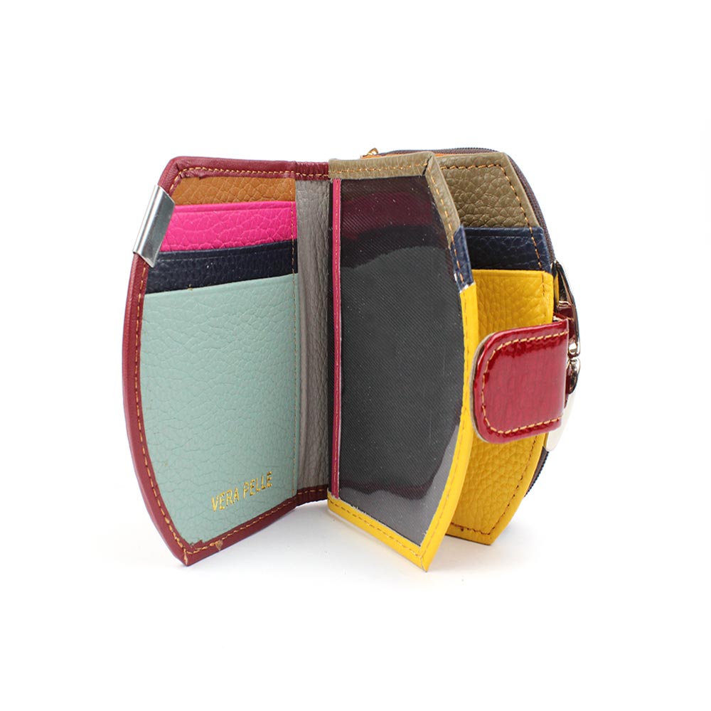 Portafoglio in Vera Pelle a quadri con clic clac Angel