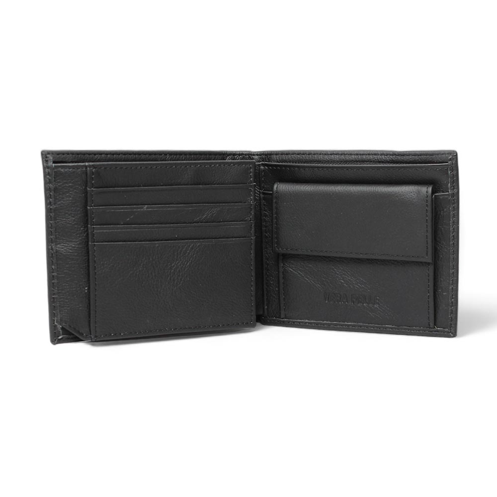 Portafoglio nero in vera pelle tre ante