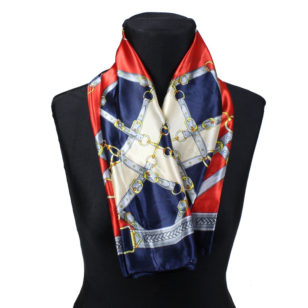 Foulard rosso blu e bianco con fantasia astratta 90 x 90 (2) Foulard rosso blu e bianco con fantasia astratta 90x90 - immagine 1