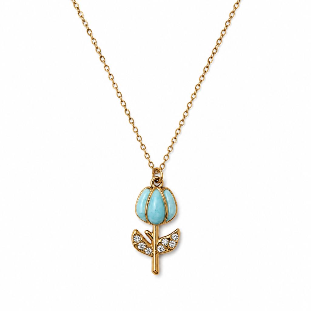 Collana con pendente azzurro acciaio Tulipano (3) Collana con pendente azzurro acciaio Tulipano - immagine 1