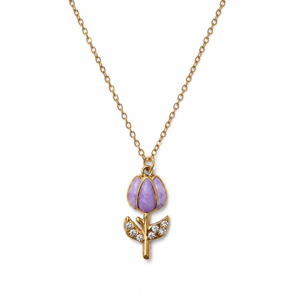 Collana con pendente lilla acciaio Tulipano (2) Collana con pendente lilla acciaio Tulipano - immagine 1