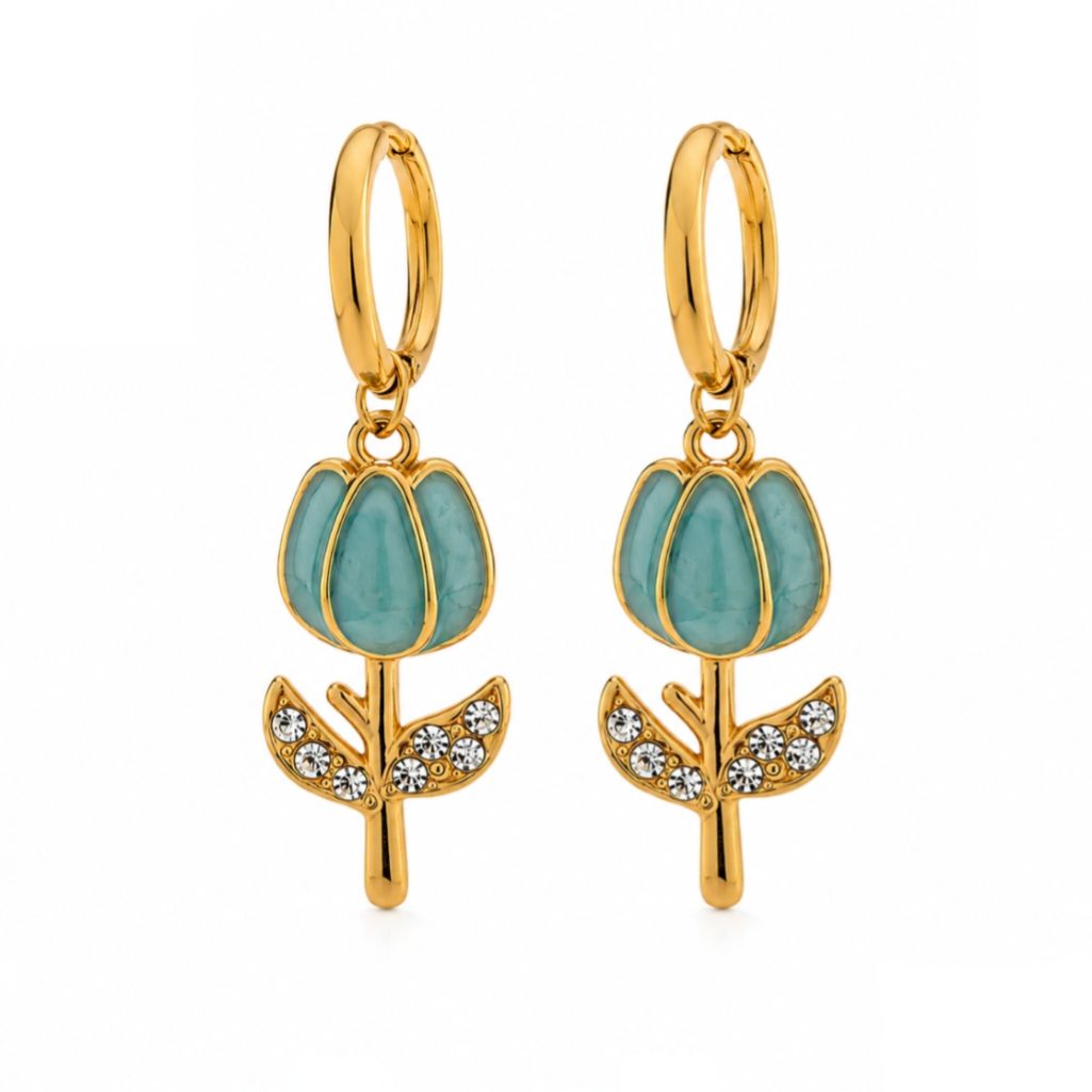 Orecchini a cerchio con pendente azzurro Tulipano (2) Orecchini a cerchio con pendente azzurro Tulipano - immagine 1