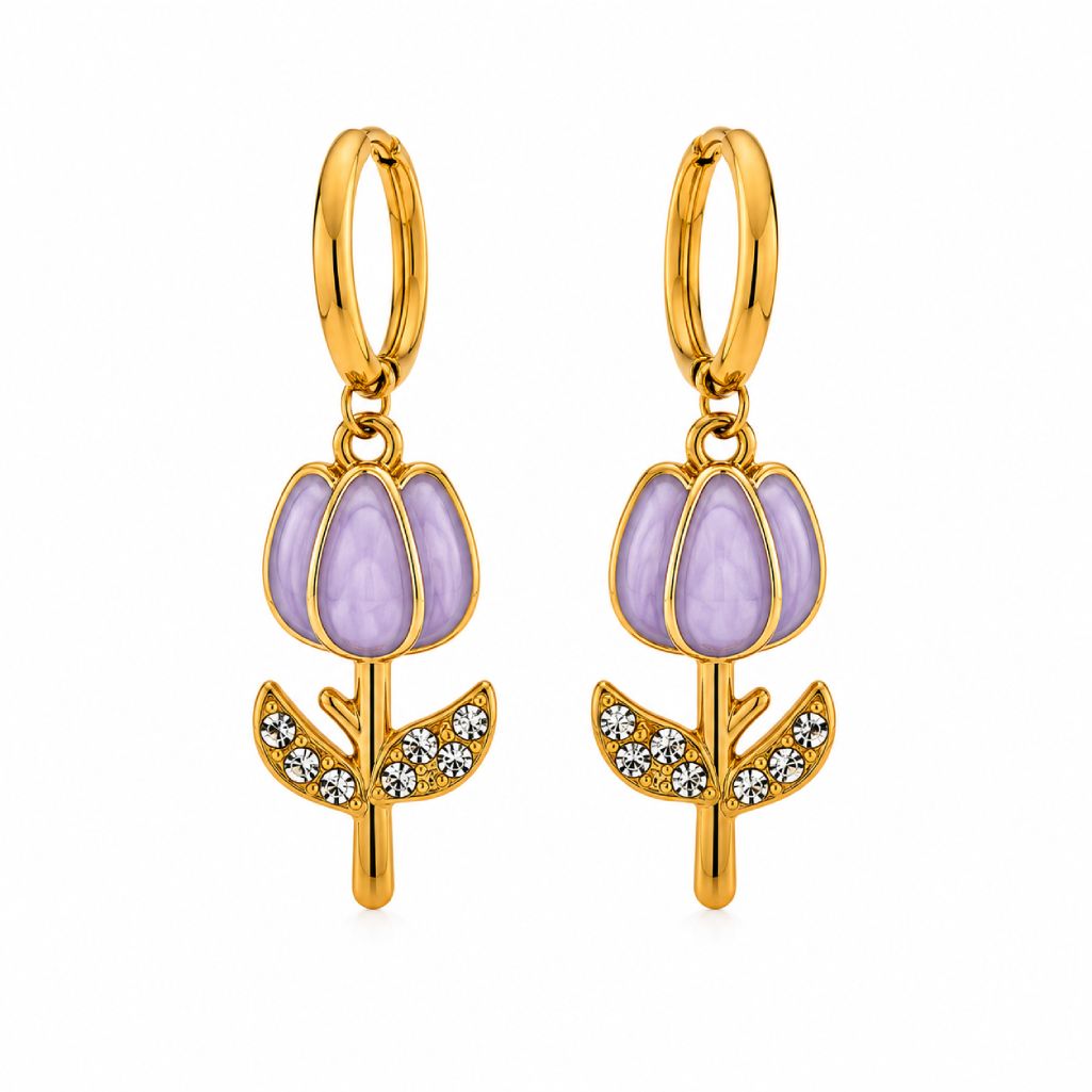 Orecchini a cerchio con pendente lilla Tulipano (2) Orecchini a cerchio con pendente lilla Tulipano - immagine 1
